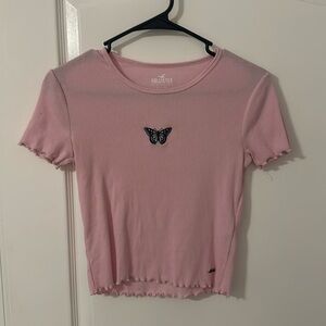 Hollister, pink baby teewith butterfly